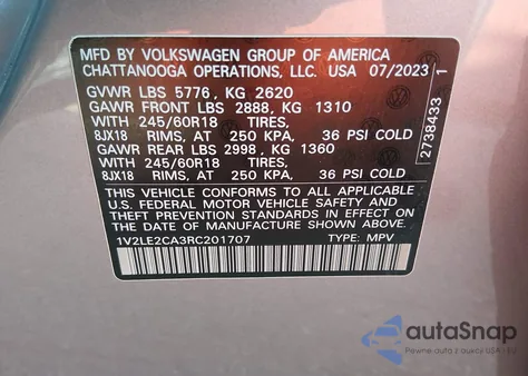 2024 Volkswagen Atlas Cross Sport 2.0T Se from USA, damaged, VIN 1V2LE2CA3RC201707